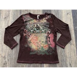 Susan Lawrence Graphic Long Sleeve Top Size Large